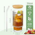 4 Pack Glass Cups with Lids and Straws, 16oz Ribbed Drinking Glasses Tumblers Durable Drinkware Water Glasses Cup Ideal Gift for Home, Kitchen, Office - Image 2