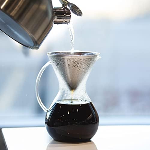 HUTCH Glass Pour Over Coffee Brewer with Double Mesh Stainless Steel Filter - Pour Over Coffee Maker Glass Carafe - 1 L - Image 3