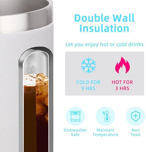 Volhoply 14oz Insulated Stainless Steel Coffee Mug with Lid Bulk 8 Pack,Not Suitable for Sublimation,Double Wall Vacuum Travel Coffee Cup with Handle, Reusable Metal Camping Mugs Keep Cold(White,8) - Image 3