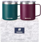 SUNWILL Travel Coffee Mug Set of 2, 14 oz Insulated Stainless Steel by SUNWILL