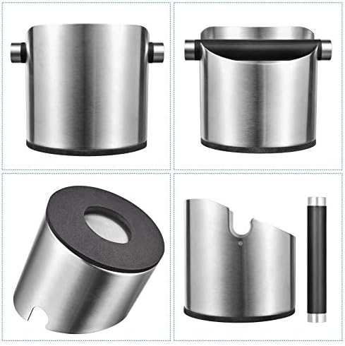Large Size Coffee Knock Box, SANTOW Stainless Steel Construction Black Espresso Knock Box with Removable Knock Bar and Non-Slip Base (Silver) - Image 5