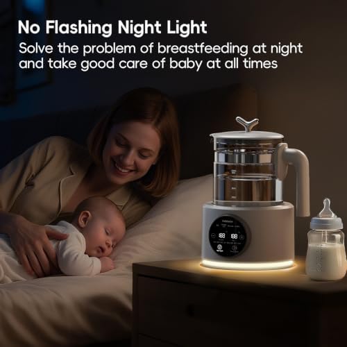 Baby Instant Warmer, Baby Milk Warmer Glass Electric Kettle Boiler with Night Light, Accurate Temperature Control for Formula, 1.2L Glass Water Warmer Breastmilk,Boil Coffee,Tea, 24H Insulation - Image 4