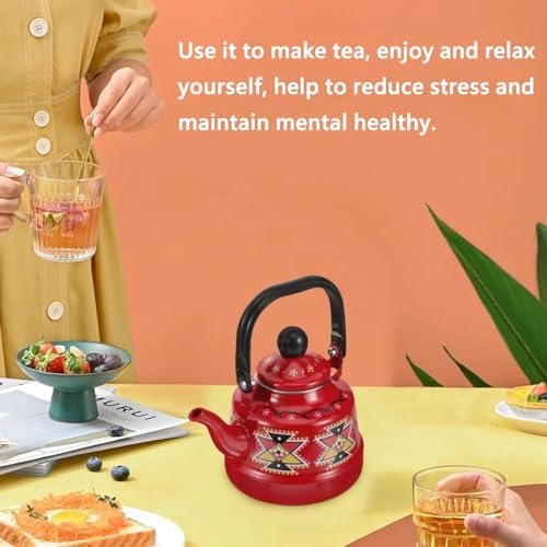 Enamel on Steel Whistling Tea Kettle, Kitchen Stovetop Teakettle for Brewing Tea and Coffee, VintageTea Pot for Living Room Decorations Domestic (Redb 1.7l) - Image 3