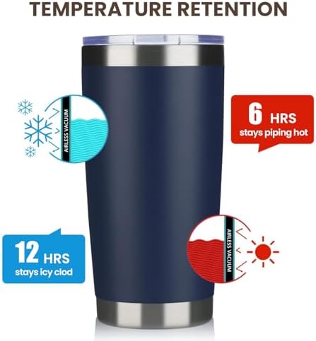 MEWAY 20oz Tumbler 8 Pack Double Wall Vacuum Insulated Travel Mug Bulk, Stainless Steel Tumblers with Lid and Straw, Durable Powder Coated Coffee Cups for Cold & Hot Drinks (Navy, 8) - Image 6