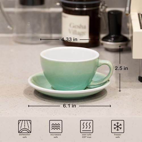 Loveramics Coffee Cup Ceramic, 10 oz Latte Art Cup with Saucer for Cappuccino, Tea, Espresso, Thick - walled stoneware Cappuccino mug Set for Cafe and Barista - Potters Colours (Basil, 10OZ) - Image 2