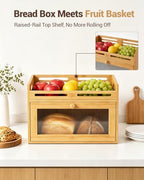 Bread Box for Kitchen Countertop, Bamboo Storage Container with Top Shelf - Image 4