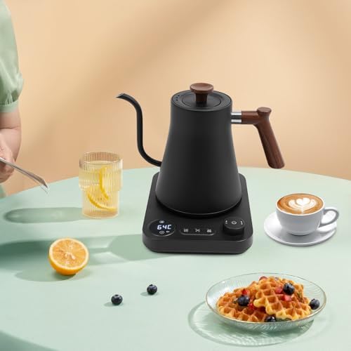Electric Gooseneck Kettle, 1200W Quick Heating Electric Kettles with Memory Function, Adjustable Temperature Electric Tea Kettle with LED Display for Pour Over Coffee, Milk & Tea (Black) - Image 7