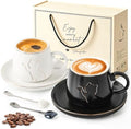 6 oz Ceramic Espresso Cups Set of 2 with Saucers Cat Coffee Cup Set with Gold Rim and Gift Box for Espresso Cappuccino and Coffee Black and White by Unknown