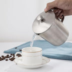 304 Stainless Steel Measuring Cup with Lid, Milk Frothing Pitcher for Art, Large Capacity Coffee Milk Cup with Markings, Steaming Pitcher for Home and Use - Image 3