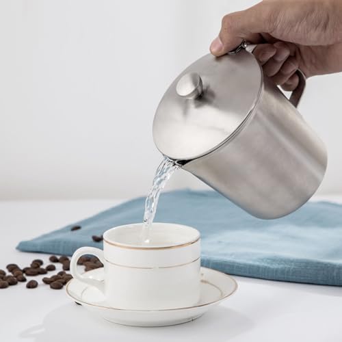 304 Stainless Steel Measuring Cup with Lid, Milk Frothing Pitcher for Art, Large Capacity Coffee Milk Cup with Markings, Steaming Pitcher for Home and Use - Image 3