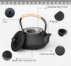 Japanese Tetsubin Cast Iron Teapot, Iron Tea Pot with Infuser for Loose Tea, Cast Iron Tea Kettle Stovetop Safe, Teapot Coated with Enameled Interior, 600ml/20oz - Image 5