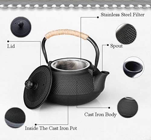 Cast Iron Teapot Large Japanese Tetsubin Kettle with Stainless Steel Infuser for Loose Leaf Tea Teapot Coated with Enameled Interior 1200ml/40oz - Image 3