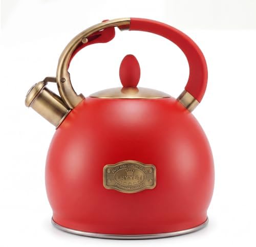 Whistling Tea Kettle Stovetop Stainless Steel, 2.64 Quart （Red） by LRYYBTI