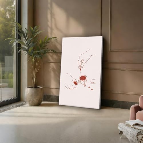 Espresso Barista Canvas Wall Art Framed Minimalist Coffee Line Painting - Image 7