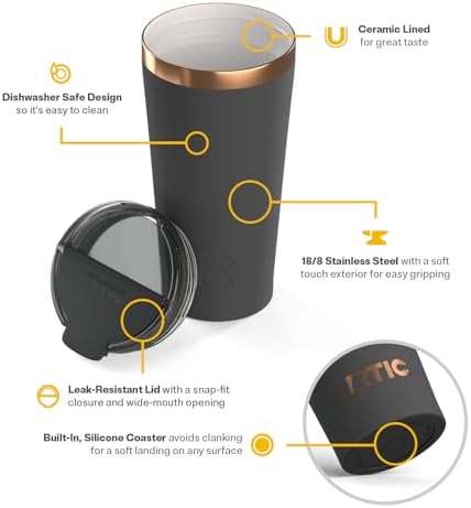 RTIC 18oz Pint Tumbler with Lid, Ceramic Lined, Light Black - Image 3