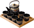 Japanese Tea Set for Adults, Japanese Teapot Set with 1 Teapot (32oz/920ml), 6 Tea cups (4.5oz/130ml), 1 Tea Tray, 1 Stainless Infuser, Kiln altered glaze Porcelain tea set (Jeweled Necklace) by REOWONU