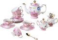 21-Piece Bone China Tea Set for 6, Vintage Floral Bird Porcelain Tea Set, Pink Tea Cups with Teapot, Sugar Bowl, Creamer & Saucers, Gold Trim, Ideal Gift for Women & Tea Lovers by PANAOAHU
