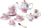 21-Piece Bone China Tea Set for 6, Vintage Floral Bird Porcelain Tea Set, Pink Tea Cups with Teapot, Sugar Bowl, Creamer & Saucers, Gold Trim, Ideal Gift for Women & Tea Lovers by PANAOAHU
