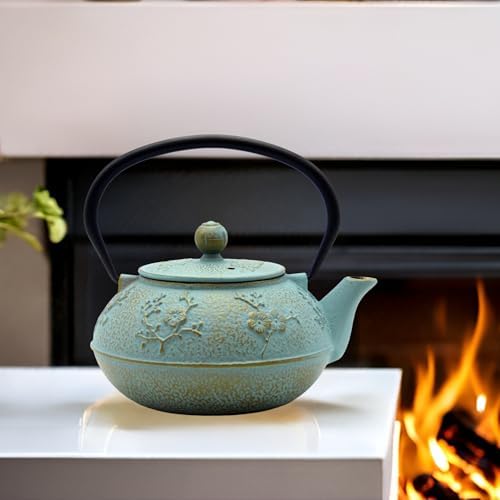 30.4oz Small Cast Iron Tea Kettle,SECHUDO Tea Pot Coated with Enameled Interior for Loose Tea, Cute Cast Iron Teapot with Stainless Steel Infuser for Stovetop Safe (900ml) - Image 7
