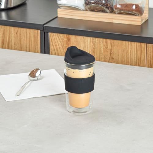 Restaurantware - Forma Professional 11.8 Ounce Insulated Travel Mugs, 10 Double Wall Coffee Mugs - Includes Lids And Sleeves, Reusable, Clear Borosilicate Glass Tumblers, Dishwashable, Microwavable - Image 3