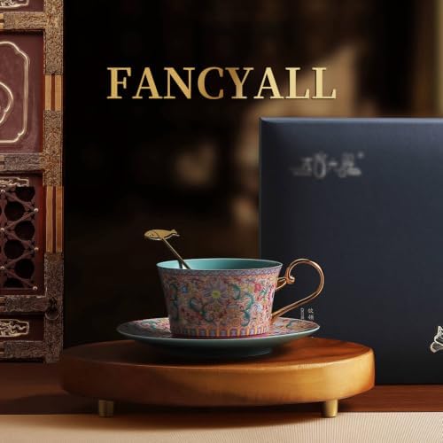 6.8oz Single Coffee Cup Set Hand Painted Saucer Spoon Gift Kit - Image 6