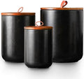 JOJUNO Black Ceramic Canister 3 Piece with Airtight Bamboo Lid by Unknown