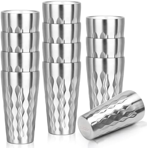 Stainless Steel Drinking Glasses, 19 oz Insulated Tumbler, 12 Pack Double Wall Unbreakable Stackable Water Tumblers Premium Insulated Metal Cup for Travel Camping Home Outdoor Gifts by Offiper