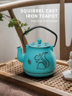 Toptier Teapot with Removable Infuser, Cast Iron Tea Kettle Stovetop Safe, Squirrel Design Tea Pot Coated with Enameled Interior for 32 Ounce (950 ml), Blue - Image 2