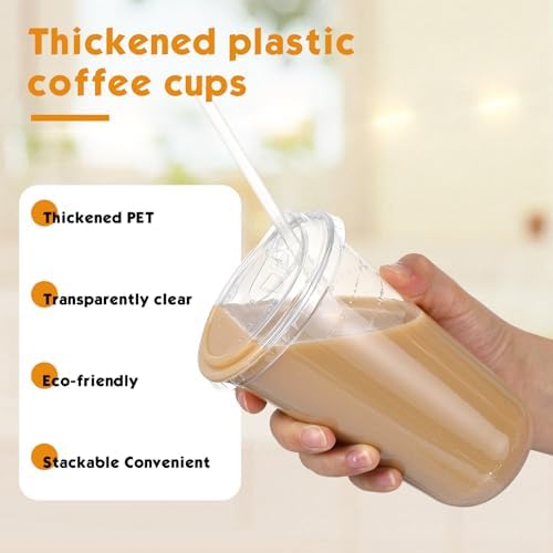 Ziliny 100 Pack 18 Oz Clear Plastic Cups with Lids and Straws, Iced Coffee - Image 4