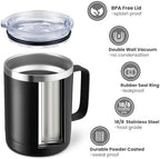 MEWAY 12oz Coffee Mug With Handle 8 Pack Bulk,Stainless Steel Insulated Travel Tumblers With Sliding Lid,Double Wall Vacuum Camping Cup for Hot & Cold Drinks Tea (Black,Set of 8) - Image 2