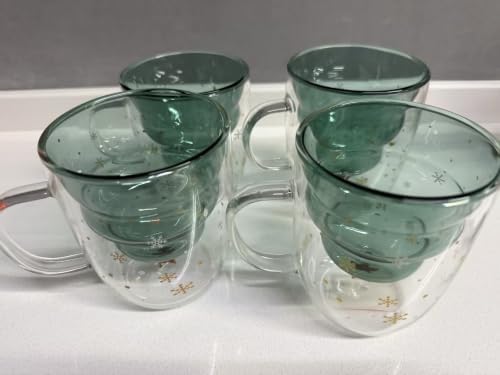 LIBWYS 4 Pack Christmas Mugs, Double Walled Borosilicate Christmas mug set with Snowflake Lid, Cute Mugs for Hot Cocoa and Coffee, 300ml Christmas tree mugs Christmas Gift for Family, Friend by LIBWYS