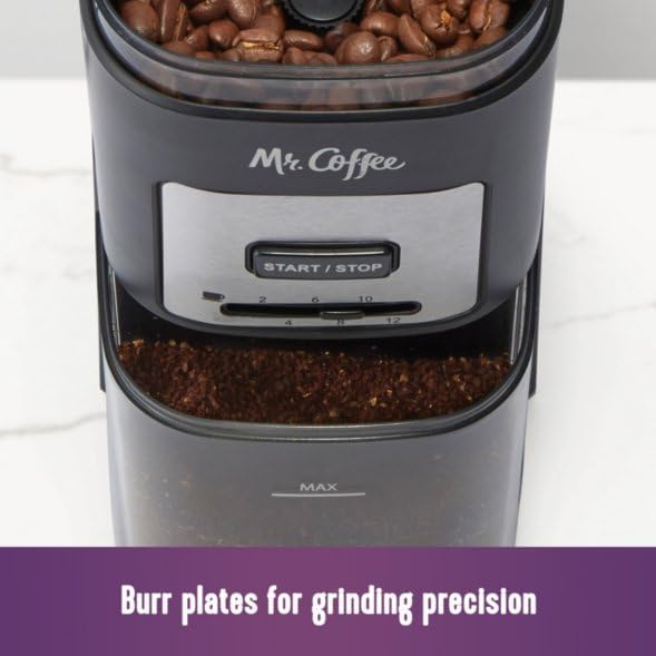 Mr. Coffee Automatic 12 Cup Burr Mill Coffee Grinder with 12 Custom Grinders, Black / Stainless Trim - Image 5