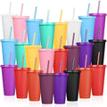 24 Pack Plastic Tumblers with Lids and Straw, Reusable Cups with Lids and Straws Colorful Cups for Cold Drink Iced Coffee, Plastic Tumbler Bulk for Party Birthday Gifts (24 oz, Stylish Colors) by LEIFEOSH