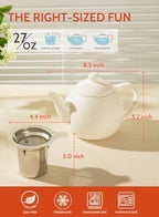 Sweese Teapots for Tea, 27 oz Porcelain Tea pot with Removable Stainless Steel Infuser, Tea Pots for Loose Tea - White - Image 3