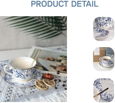 Vintage Floral Porcelain Tea Cup and Saucer Set with Spoon, Gold Trim, 6.4 oz – Set of 2, Blue – Tea & Espresso & Coffee Cups (2, China Flower) - Image 4