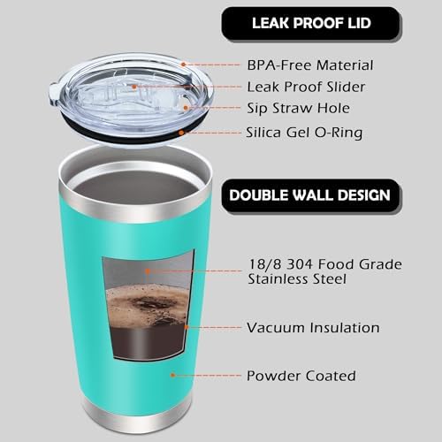 20oz Tumbler with Lid Stainless Steel Tumblers Insulated Mug Light Blue 12P - Image 3