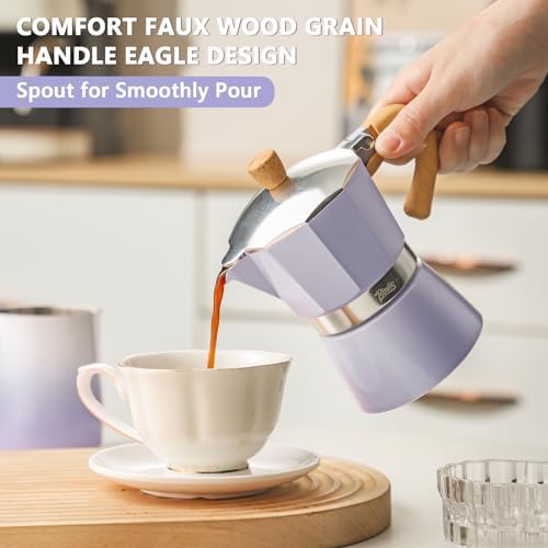 Bincoo Cute Espresso Maker Stovetop - Small Moka Pot 2 Espresso Cups/120ML,Espresso Pot Italian Coffee Maker for Home Camping Cafe Office (Purple) - Image 3