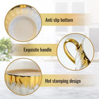 3.5oz Ceramic Turkish Coffee Cup Set of 6, British Italian Cappuccino Cups Porcelain Espresso Cups and Saucers with Gold Trim for Double Espresso Cappuccino Latte Mocha Tea - Image 3