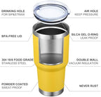 MEWAY 30oz Insulated Tumbler With Lids and Straws,Stainless Steel Double Vacuum Coffee Tumbler Cup, Brush, Durable Powder Coated Coffee Cup for Cold & Hot Drinks, Office, Travel(Yellow,8 PACK) - Image 4