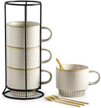 Gomakren Coffee Mugs Set of 4 Ceramic Coffee Cup with Stand, Creamy White by Gomakren