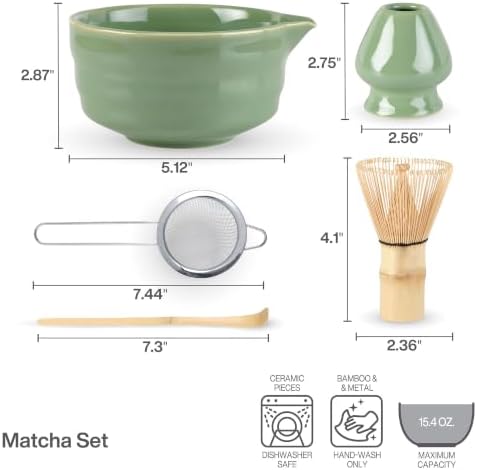Mikasa 5 piece Matcha Set with Green Stoneware Bowl and Bamboo Whisk - Image 2