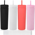 Volhoply 20oz Plastic Skinny Tumblers Bulk 4 Pack,Double Wall Tumbler with Lid and Straw,Reusable Travel Iced Coffee Mug,BPA Free Matte Acrylic Water Cups with Straw for Party,DIY Gifts(Mix, 4 Set) by LiveFully%EF%BC%8CDrinkFreely%E2%80%94KeepGoingwithVolhoply%EF%BC%81
