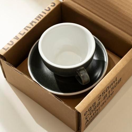 Loveramics Matt Cappuccino Cup, 8 oz Ceramic Latte Art Mug with Saucer, Thick-walled stoneware cup Set, Barista Latte Cup Set for Latte, Cappuccino, Tea - Mineral Colors (Anthracite, 8OZ) - Image 2