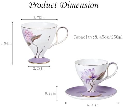 KAMMAK Tea Cups Set of 2,Ceramic Floral Pattern Demitasse Cup - Image 2
