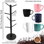 Evelots Countertop Coffee Mug Holder - Tea Cup Organizer Rack - Tree Hooks Hold 8 Large Mugs - Sturdy Wood with Black Finish - Coffee Bar Display Storage - Image 5