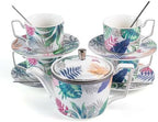 Porcelain Tea Set with Teapot, Teacups, Saucers and Spoons, NX049 by KAMMAK