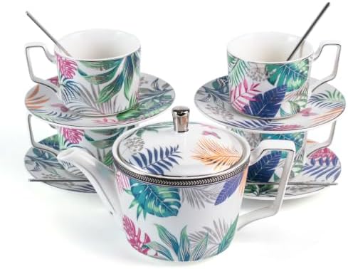 Porcelain Tea Set with Teapot, Teacups, Saucers and Spoons, NX049 by KAMMAK