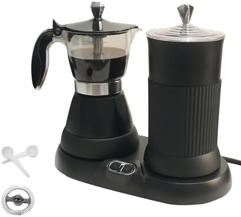 Espresso Maker with Milk Frother Electric Moka Pot 2-in-1 Espress Machine Aluminium One-Touch Operation Milk Froth Fine and Dense Black 110V by Theperfectcombinationofcoffeehomeandhealthylivingmakingeverydayadayofrituals