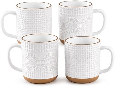 GBhome Large Coffee Mugs Set of 4, 16oz Handmade Stoneware Coffee Mugs Set with Large Handle for Cappuccino/Latte/Tea/Hot Cocoa, Dishwasher & Microwave Safe, Off White by GBhome