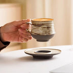 6.8oz 210ml Ceramic Mug Saucer Set Home Wabi Sabi - Image 4